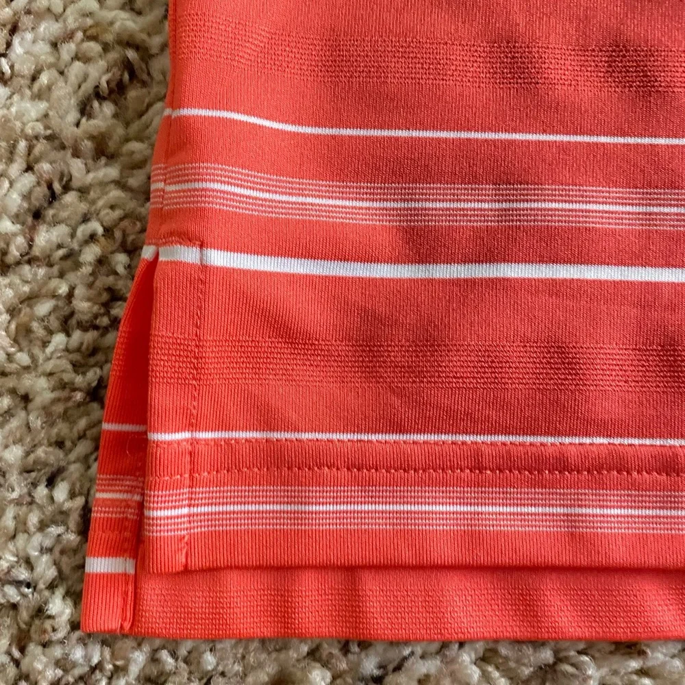 Adidas Puremotion Golf Polo Shirt Orange White Striped Short Sleeve Men's S